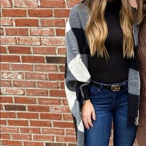 JCrew Black & White Plaid poncho